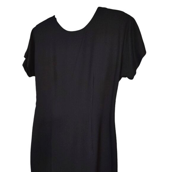 VTG Black Low Back Rosette Midi Sheath Dress Deadstock Size 14 *Fits like Large - Picture 3 of 15
